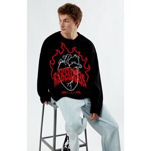 Pacsun Rebellious Flame Cropped Sweater M NWT Distressed Hem Woven Heart Grunge